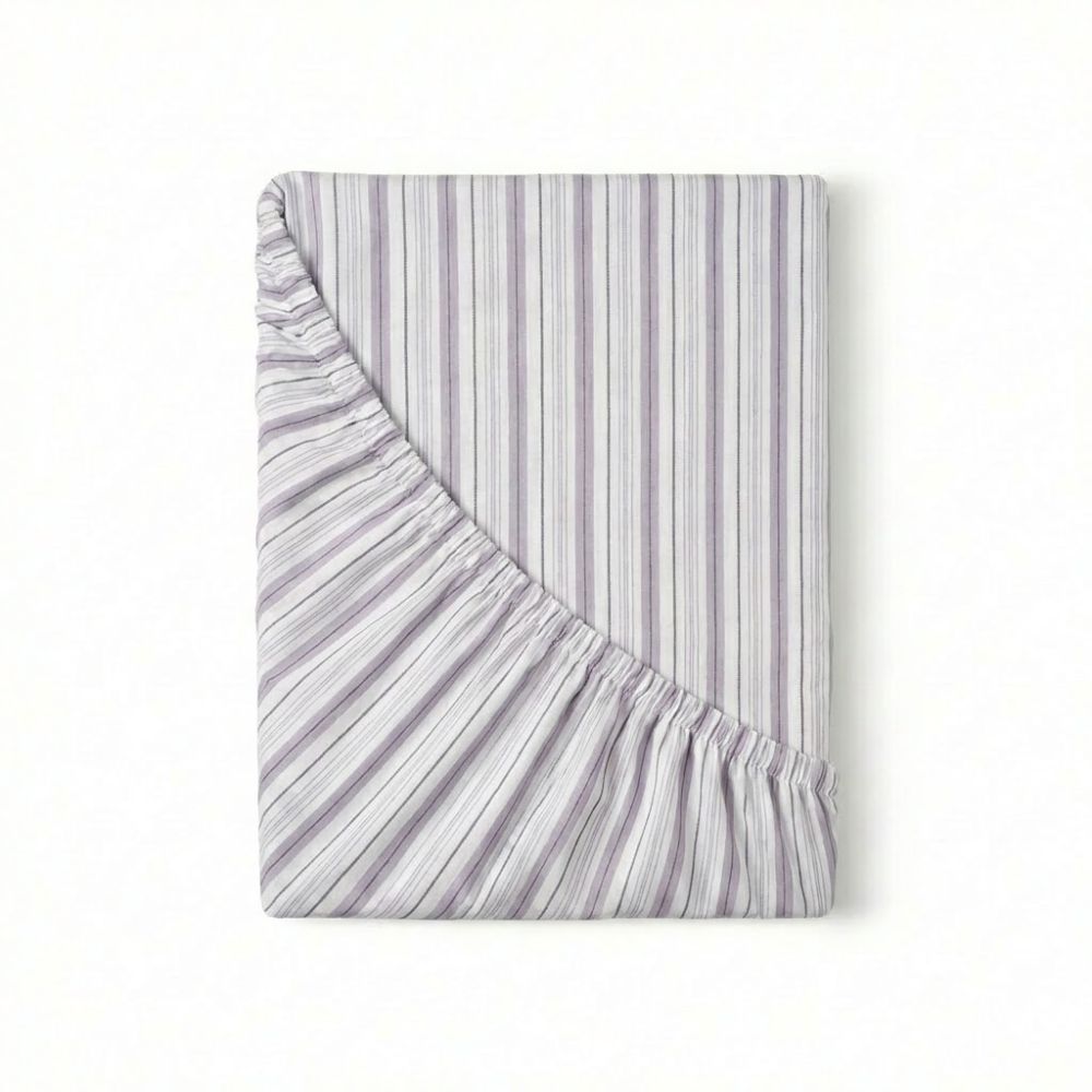 Bavlněné napínací prostěradlo fialový proužek, 120x200cm