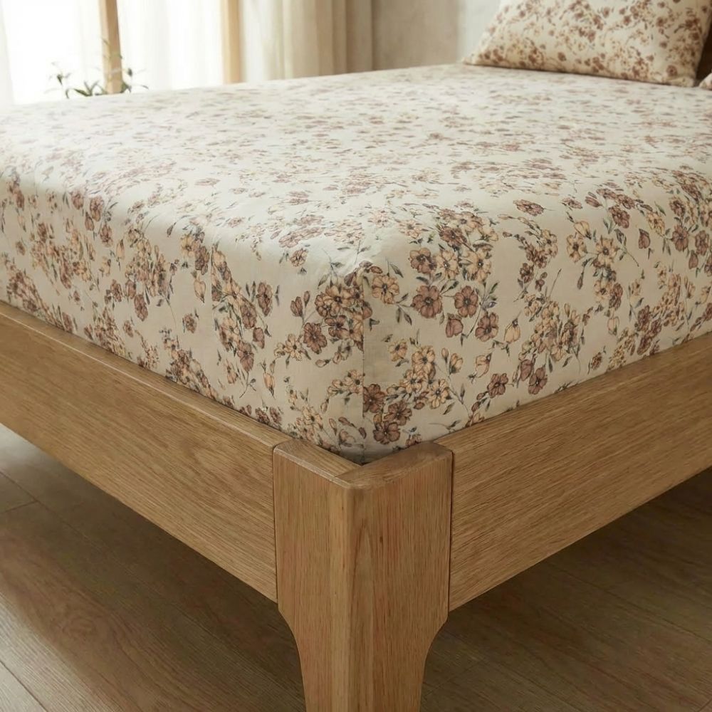 Bavlněné napínací prostěradlo Kvítí béžové, 220x200cm