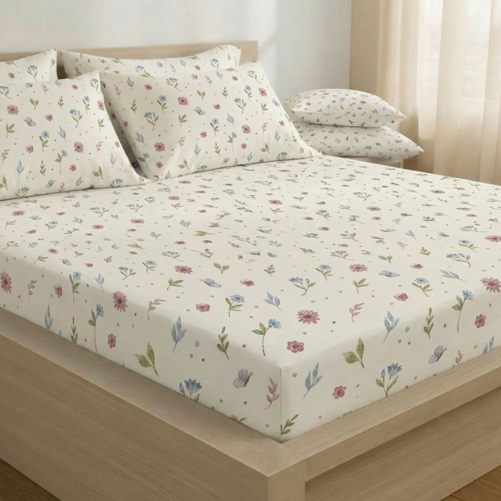 Bavlněné napínací prostěradlo Letní louka, 200x200cm