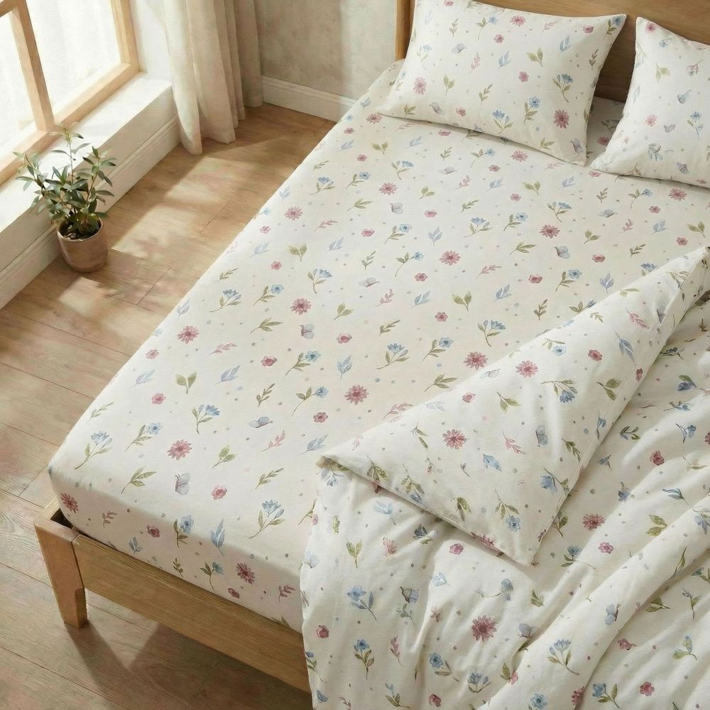 Bavlněné napínací prostěradlo Letní louka, 200x200cm