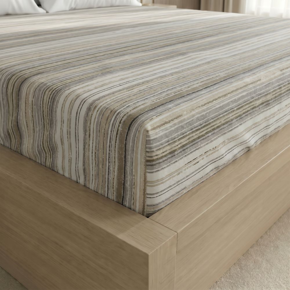 Bavlněné napínací prostěradlo proužek šedobéžový, 140x200cm