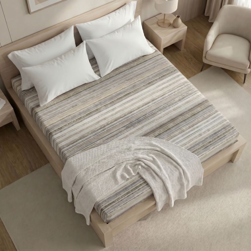 Bavlněné napínací prostěradlo proužek šedobéžový, 140x200cm