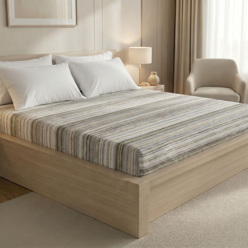 Bavlněné napínací prostěradlo proužek šedobéžový, 140x200cm