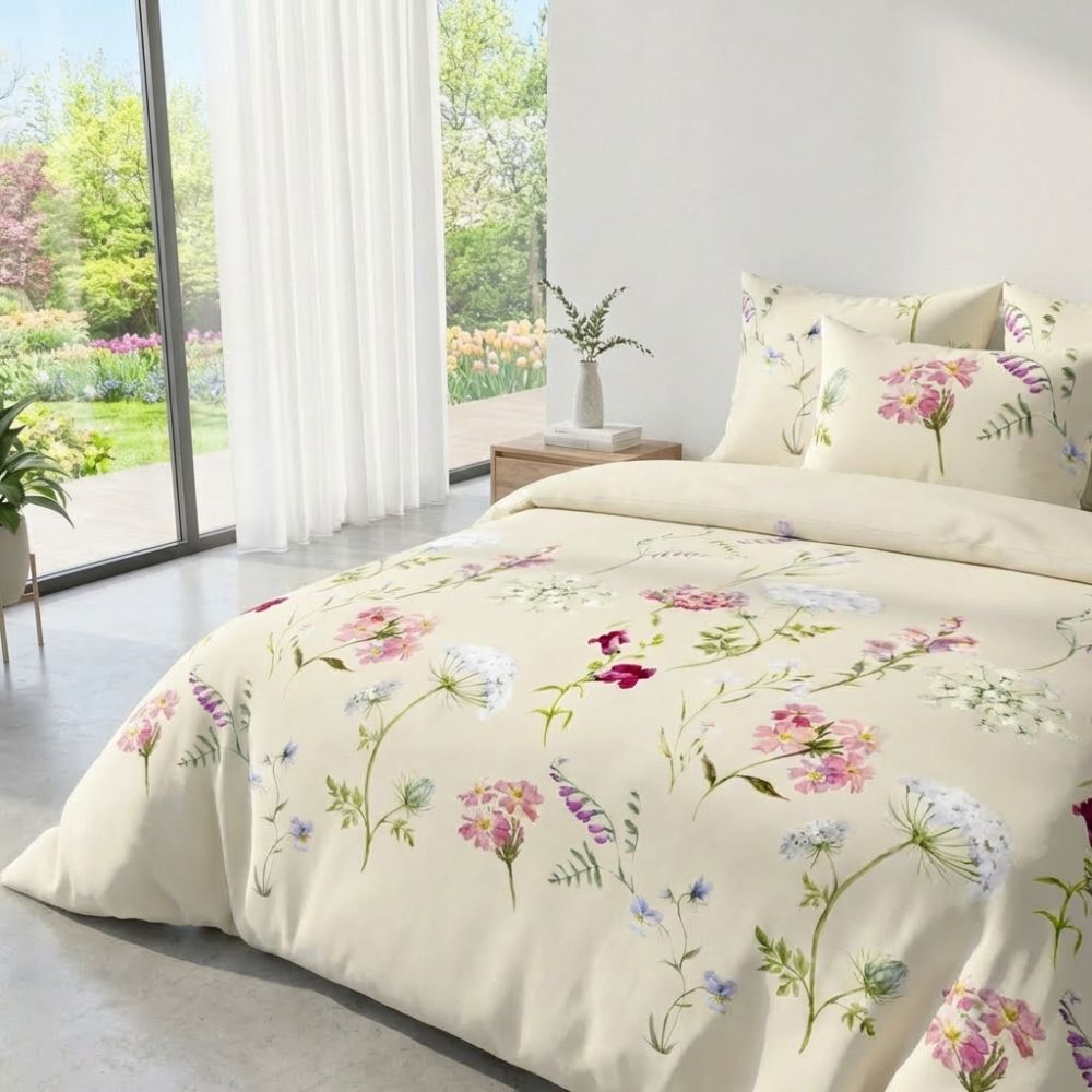 Bavlněné povlečení DELUX BOTANICA smetanová, 1x 220/200, 2x 70/90cm