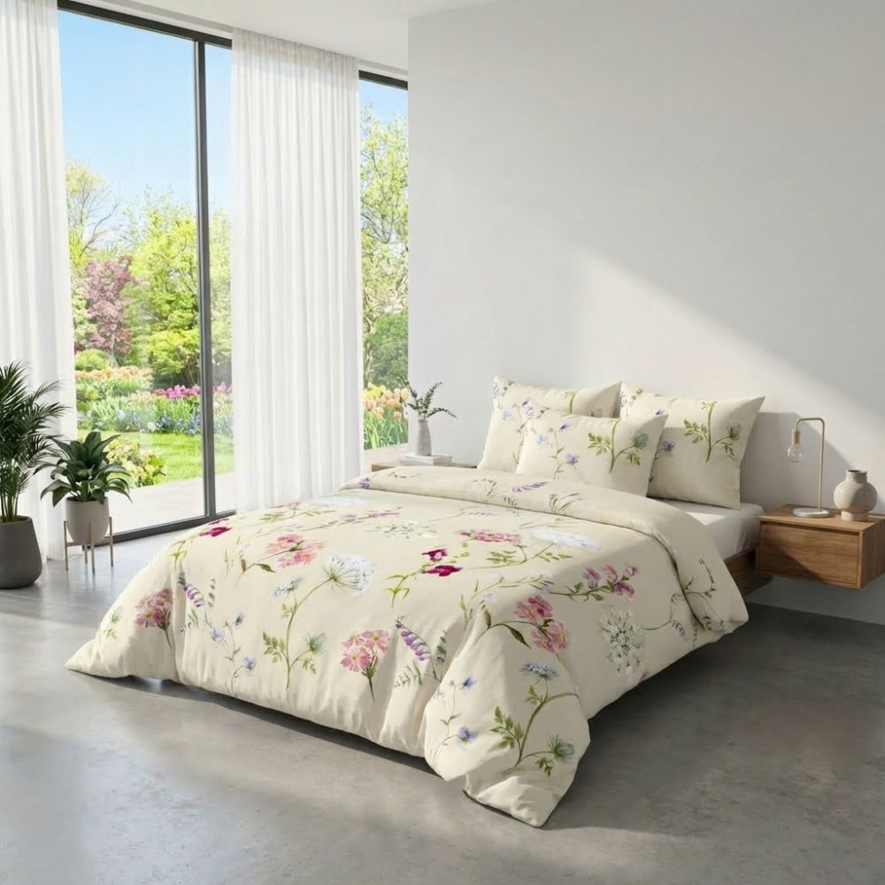 Bavlněné povlečení DELUX BOTANICA smetanová, 1x 220/200, 2x 70/90cm