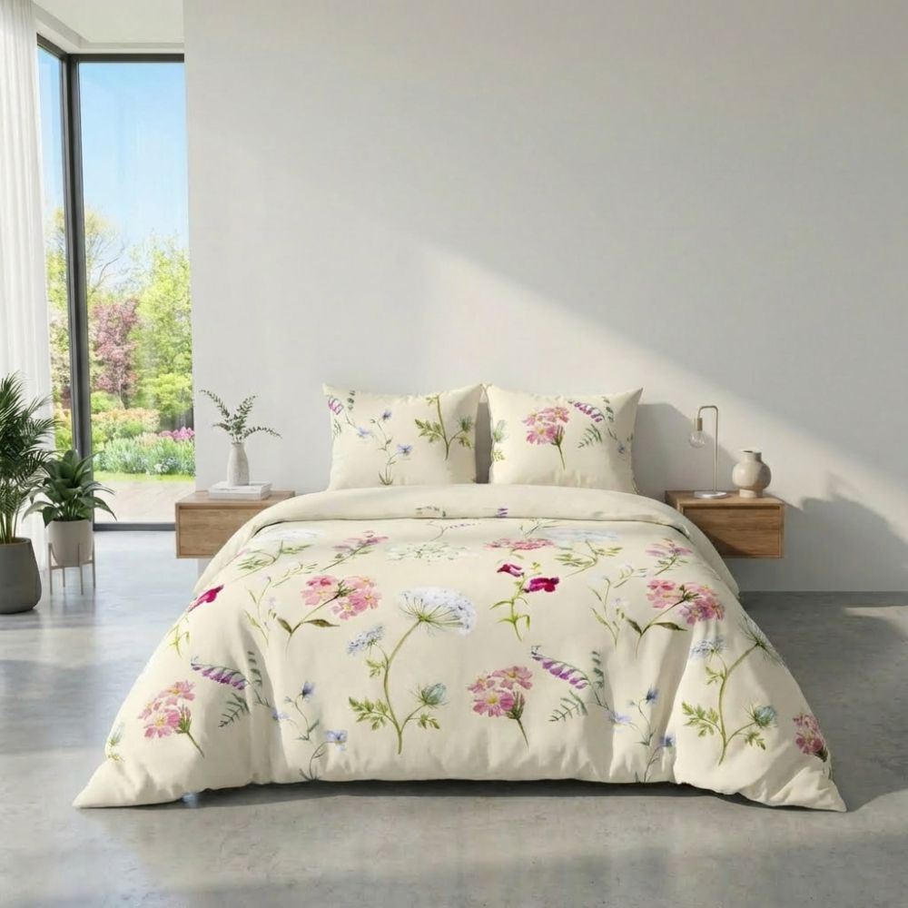 Bavlněné povlečení DELUX BOTANICA smetanová, 1x 220/200, 2x 70/90cm