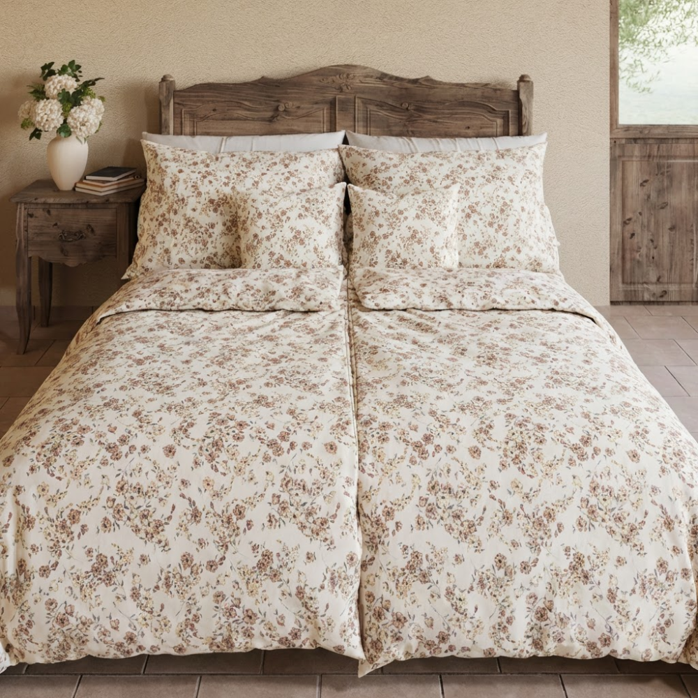 Bavlněné povlečení Kvítí béžové, 1x 140/200, 1x 70/90cm