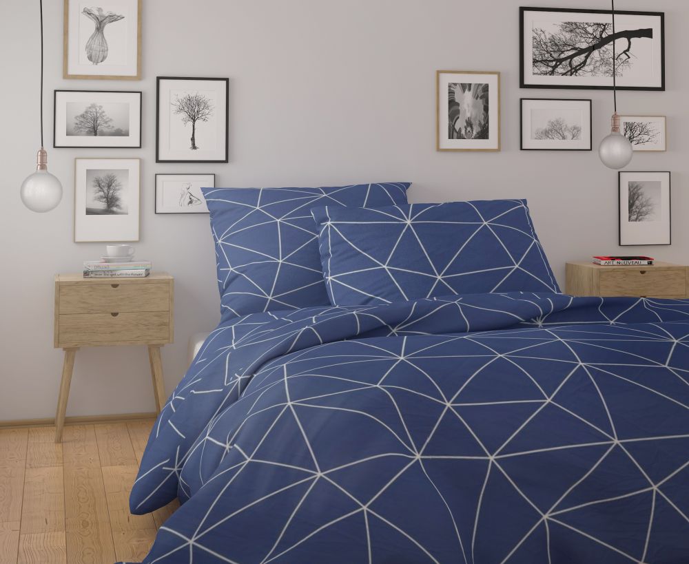 Bavlněné povlečení NORDIC COLLECTION GRID modré, 1x 240/220, 2x 70/90cm