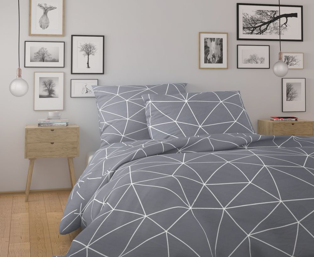 Bavlněné povlečení NORDIC COLLECTION GRID šedé, 1x 220/200, 2x 70/90cm