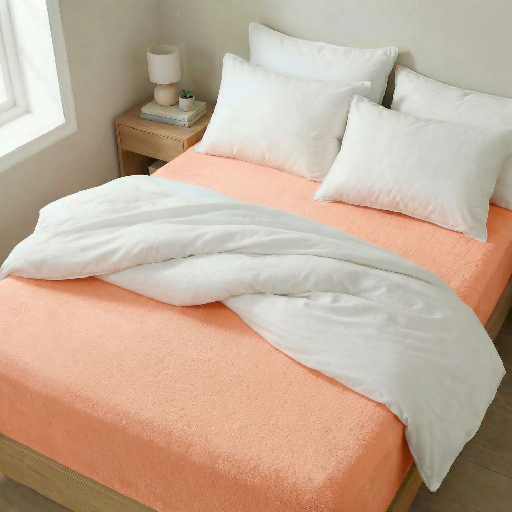 Froté prostěradlo lososové, 160x200cm