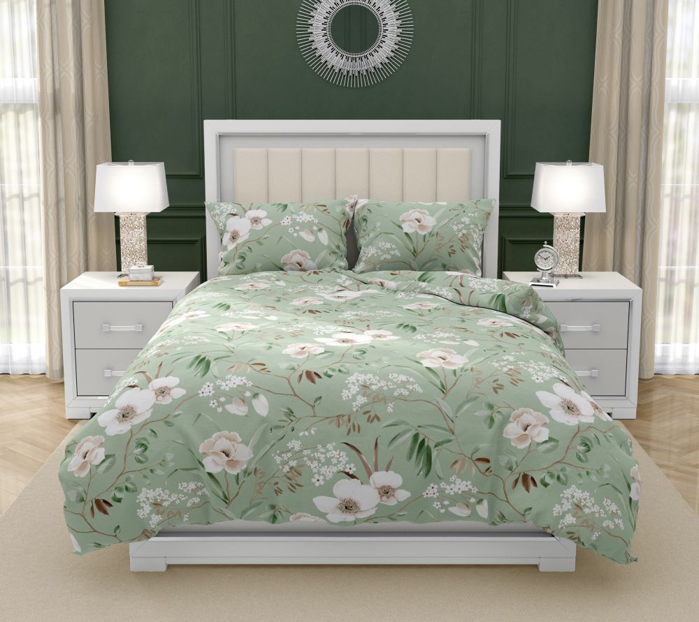 Bavlněné povlečení DELUX MAGNÓLIE zelená, 1x 200/200, 2x 70/90cm