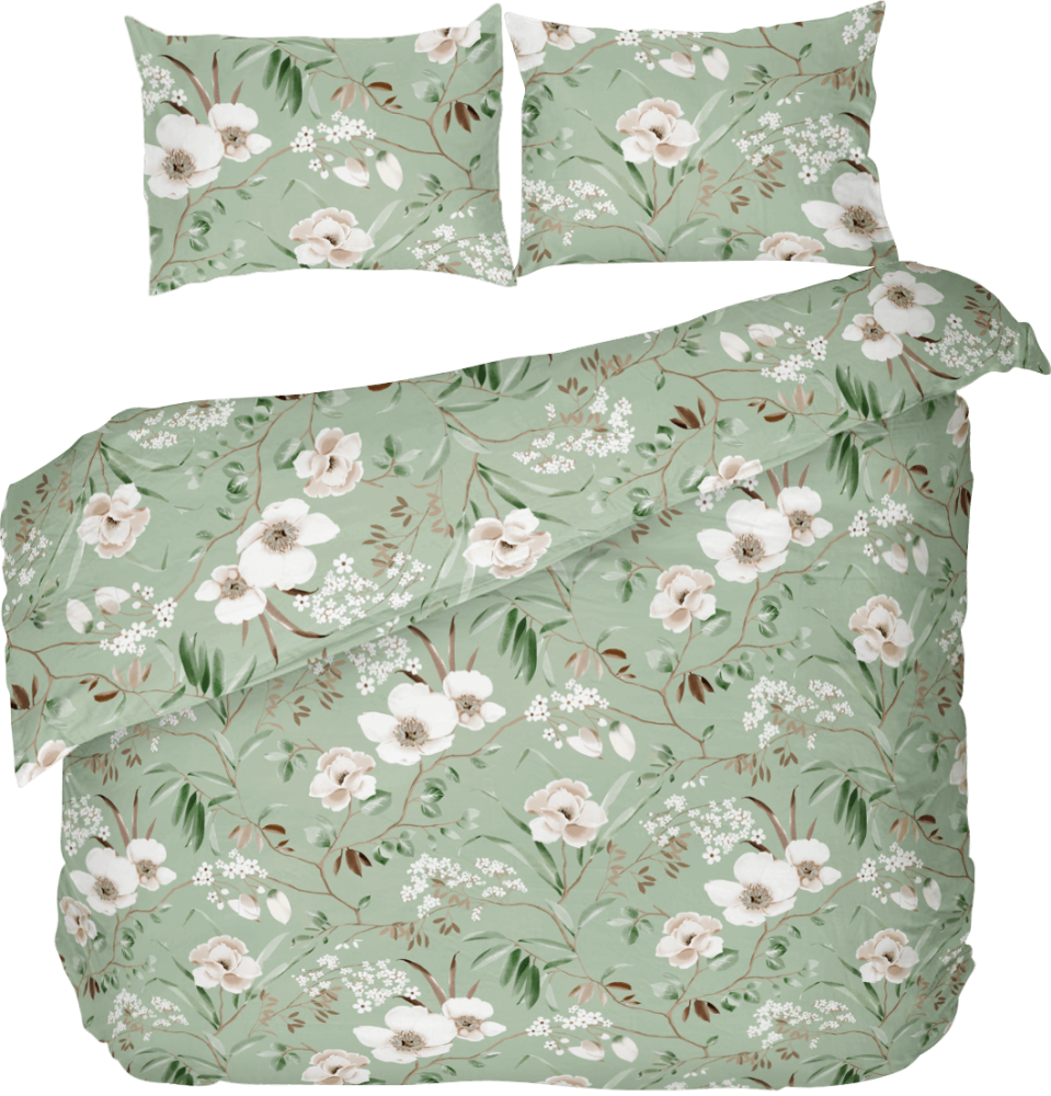 Bavlněné povlečení DELUX MAGNÓLIE zelená, 1x 200/200, 2x 70/90cm