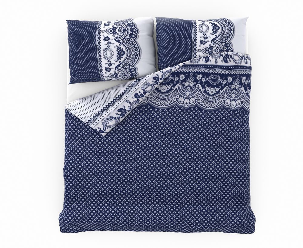 Bavlněné povlečení DELUX CANZONE modré, 1x 240/220, 2x 70/90cm