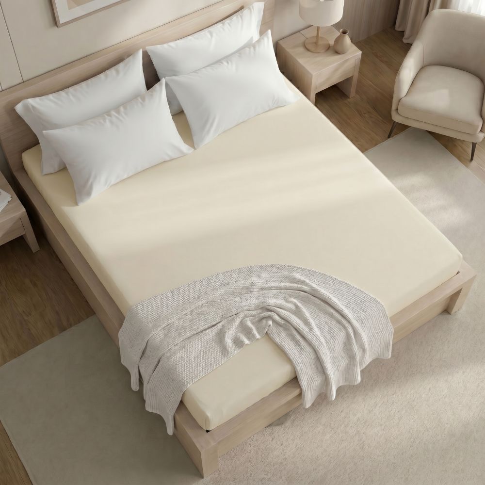 Prostěradlo bavlněné napínací smetanové, 90x200cm