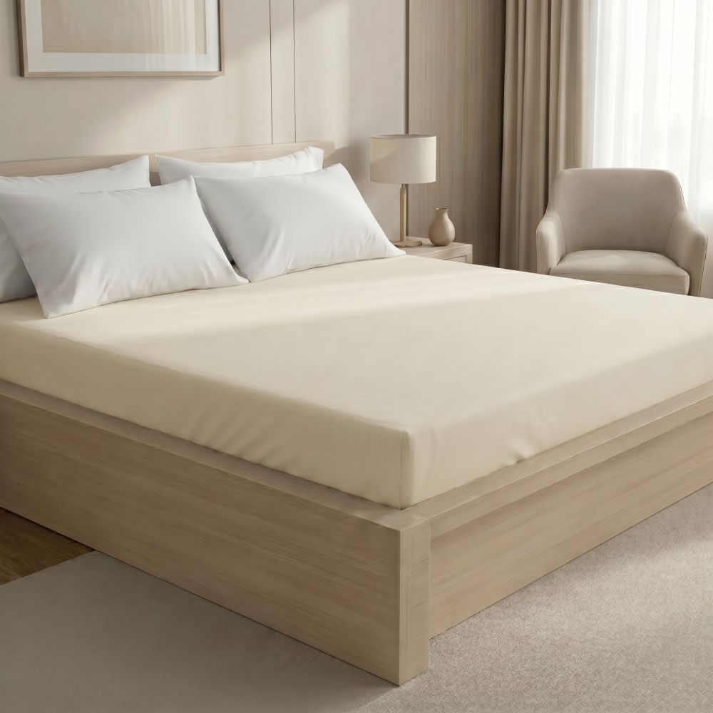 Prostěradlo bavlněné napínací smetanové, 90x200cm