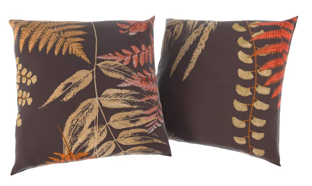 Sada 2 povlaků na polštář bavlněný satén KAPRADÍ hnědé, 40x40cm