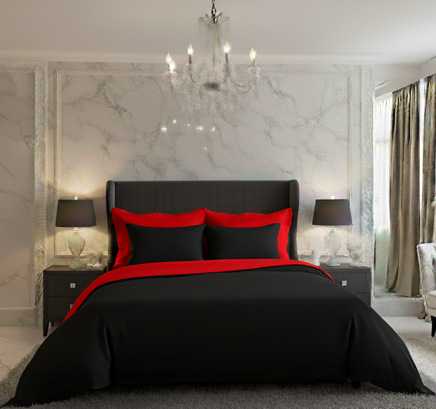 Saténové povlečení LUXURY COLLECTION červené/černé, 1+1, 140x220, 70x90cm