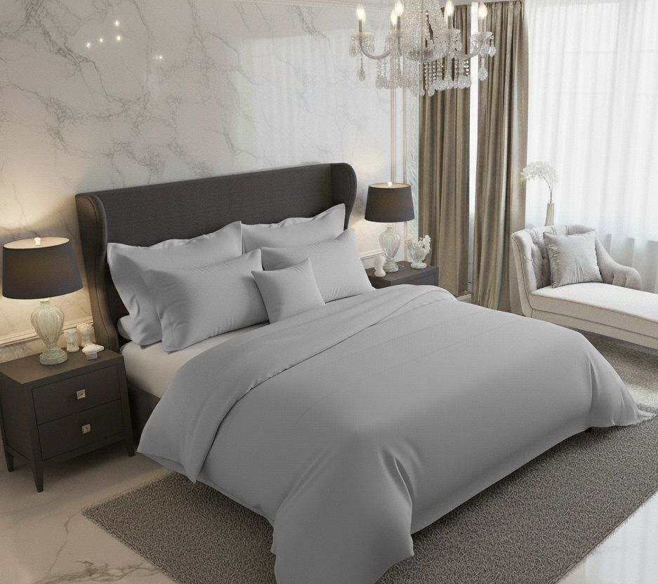 Saténové povlečení LUXURY COLLECTION světle šedé, 1x 200/200, 2x 70/90cm