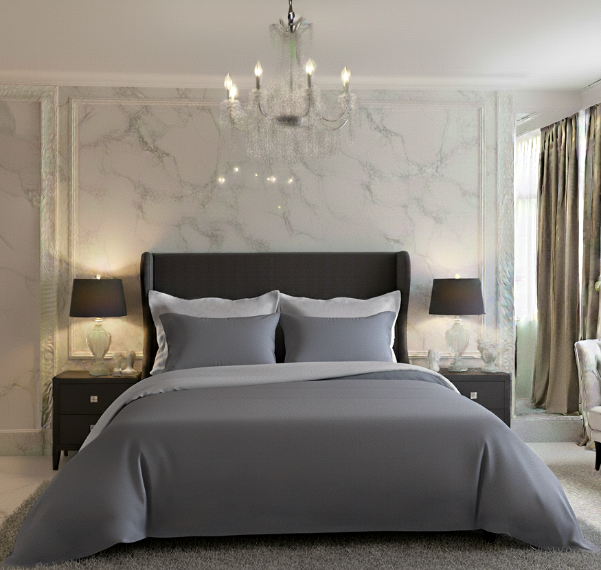 Saténové povlečení LUXURY COLLECTION tmavě šedé/světle šedé, 1x 220/200, 2x 70/90cm