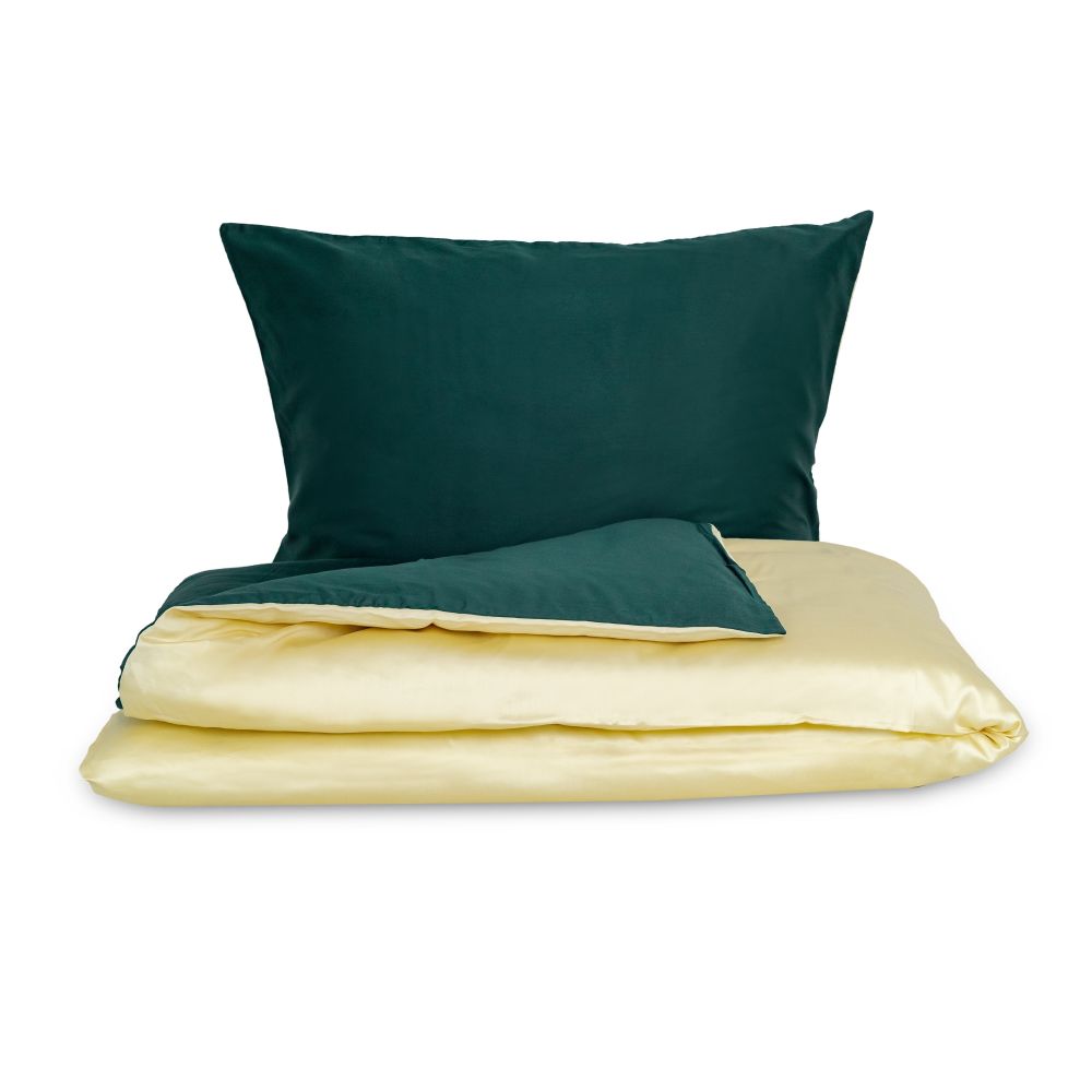 Saténové povlečení LUXURY COLLECTION tmavě zelené/smetanové, 1x 140/220, 1x 70/90cm