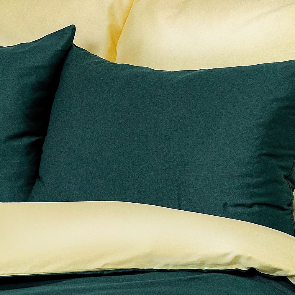 Saténové povlečení LUXURY COLLECTION tmavě zelené/smetanové, 1x 140/220, 1x 70/90cm