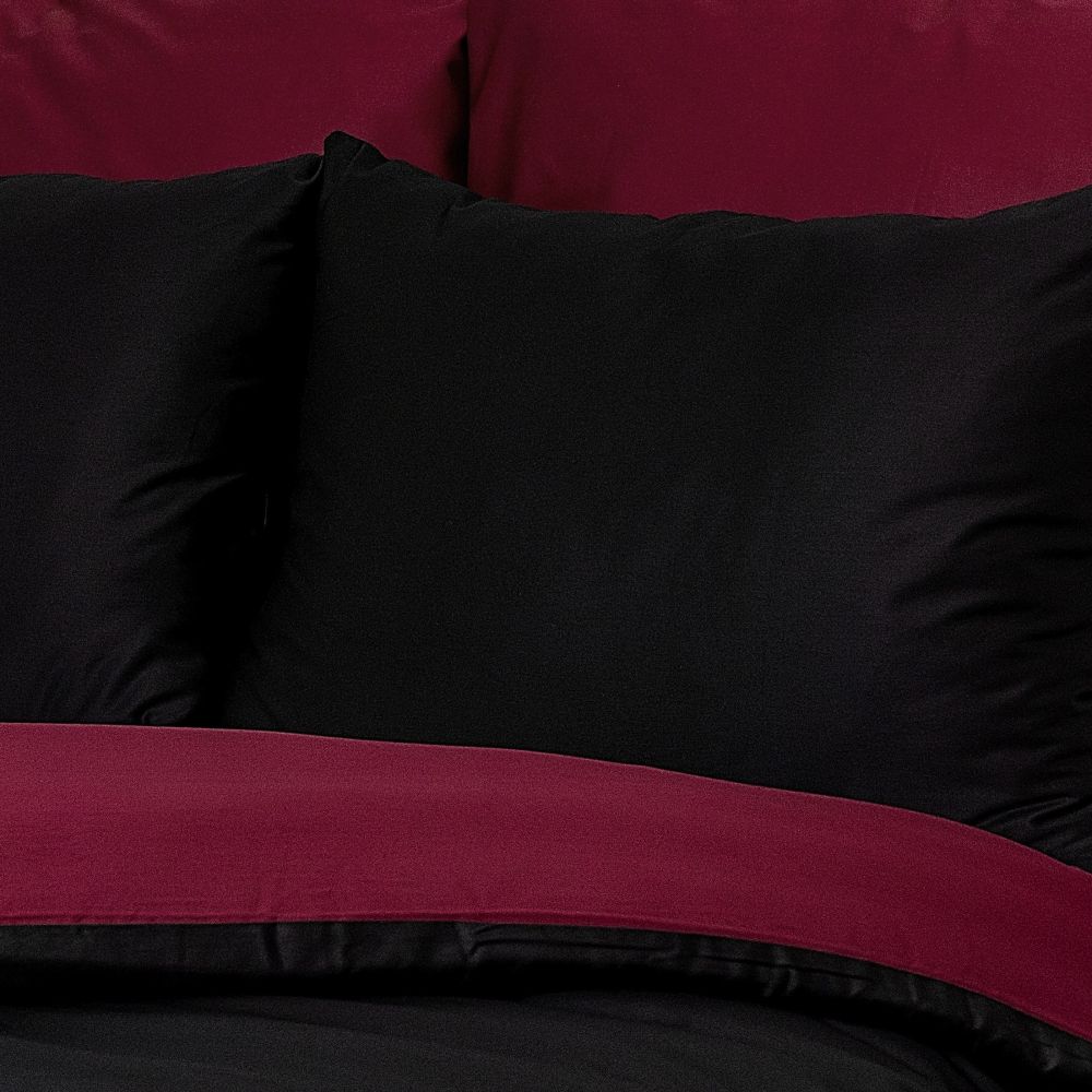 Saténové povlečení LUXURY COLLECTION vínové/černé, 1x 200/200, 2x 70/90cm