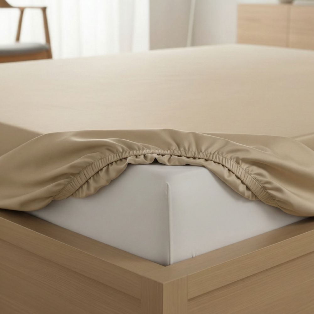 Saténové prostěradlo s gumou béžové, 140x200cm