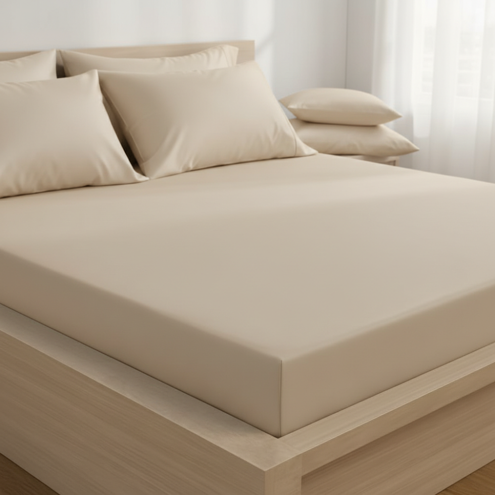 Saténové prostěradlo s gumou béžové, 140x200cm