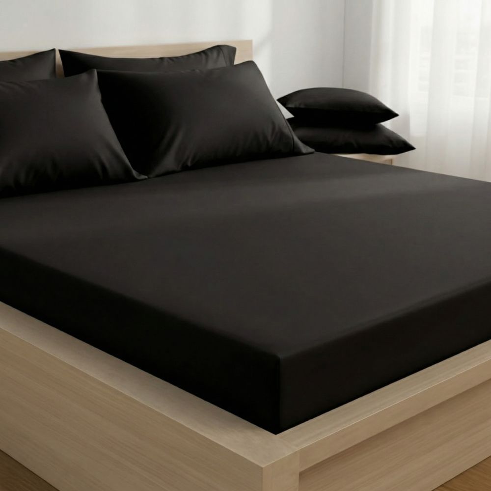 Saténové prostěradlo s gumou černé, 90x200cm