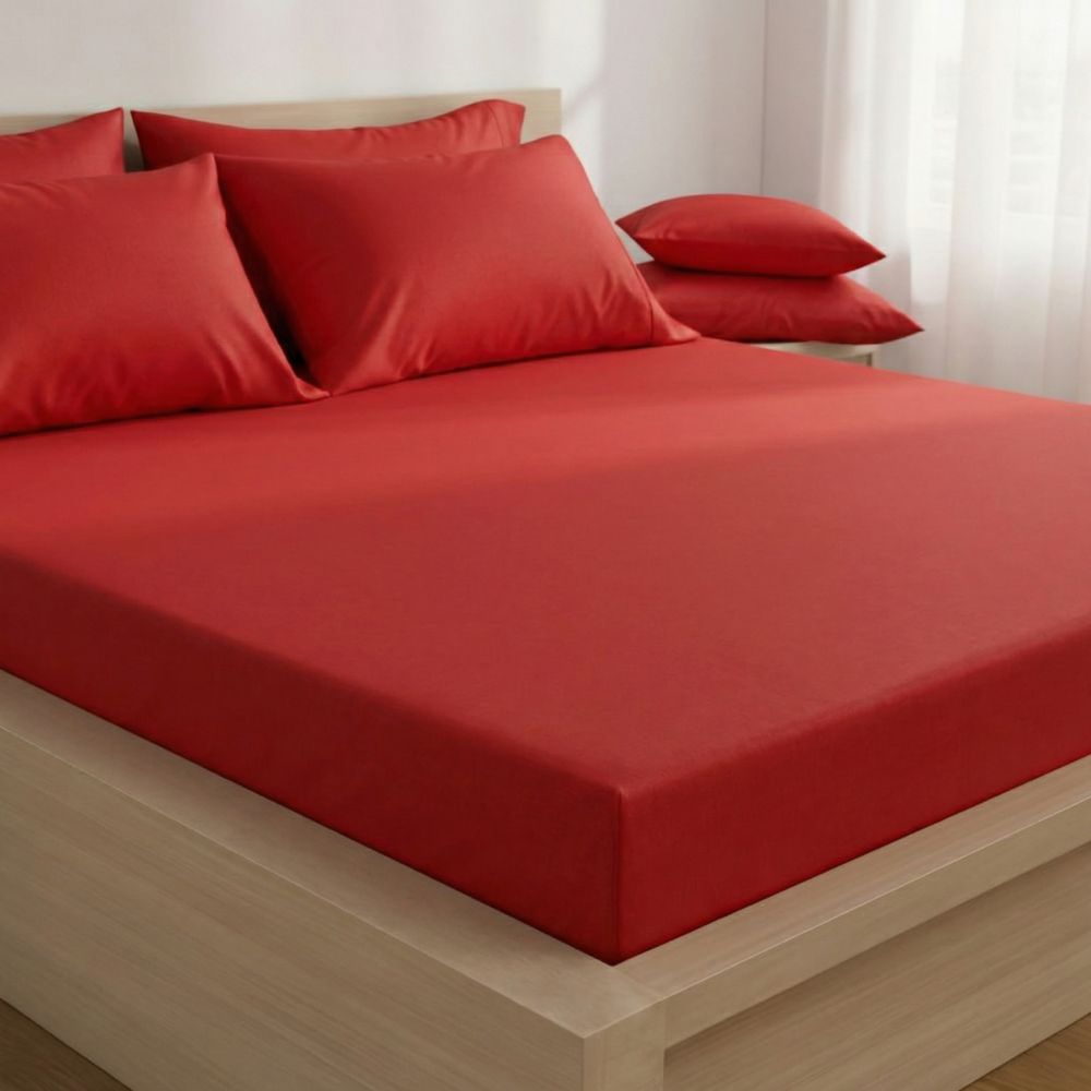 Saténové prostěradlo s gumou červené, 80x200cm