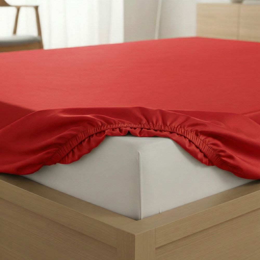 Saténové prostěradlo s gumou červené, 80x200cm