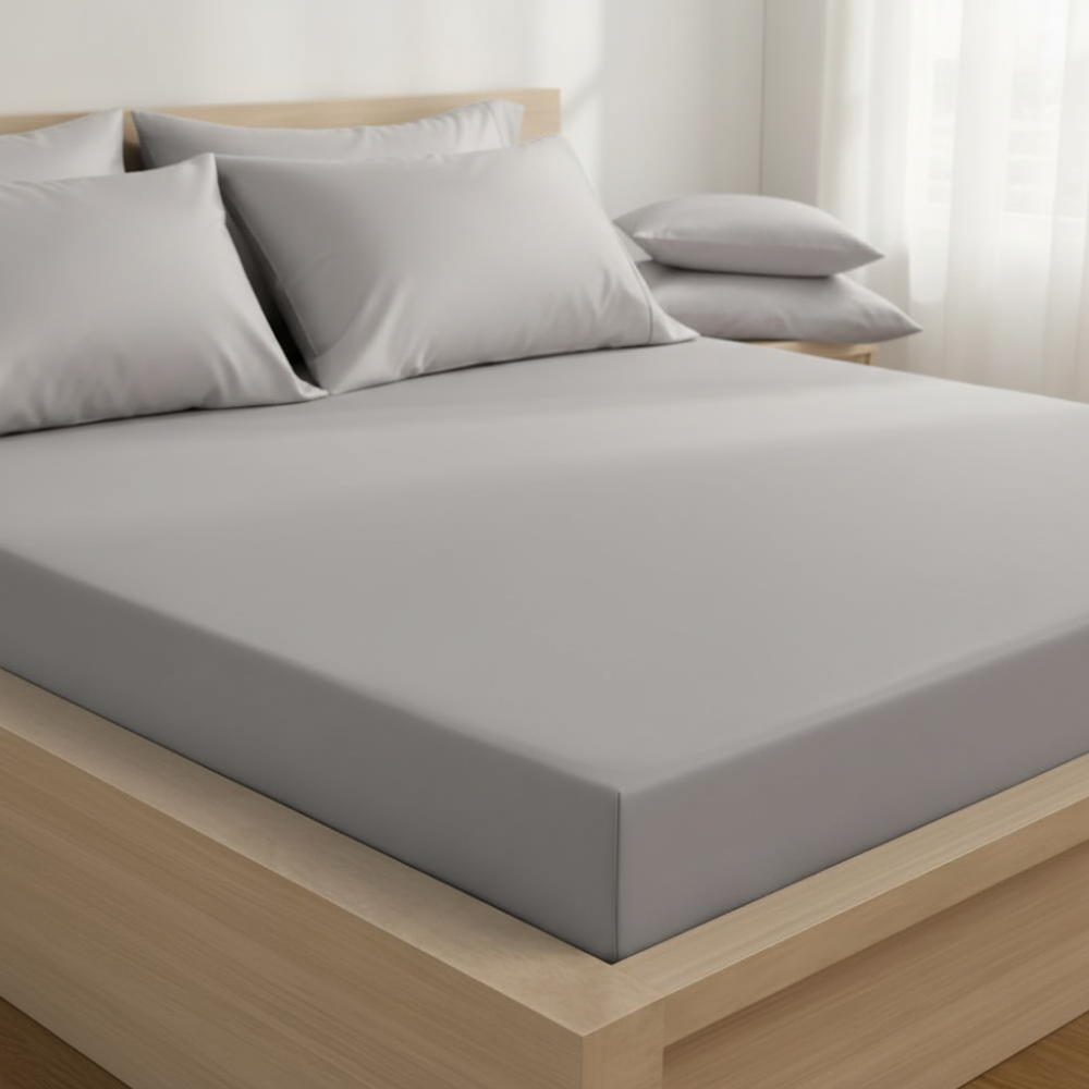 Saténové prostěradlo s gumou světle šedé, 80x200cm