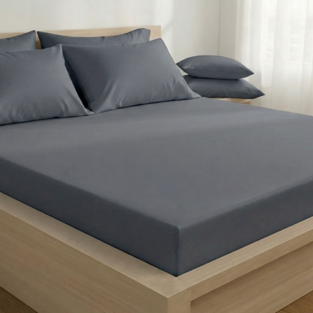 Saténové prostěradlo s gumou tmavě šedé, 140x200cm